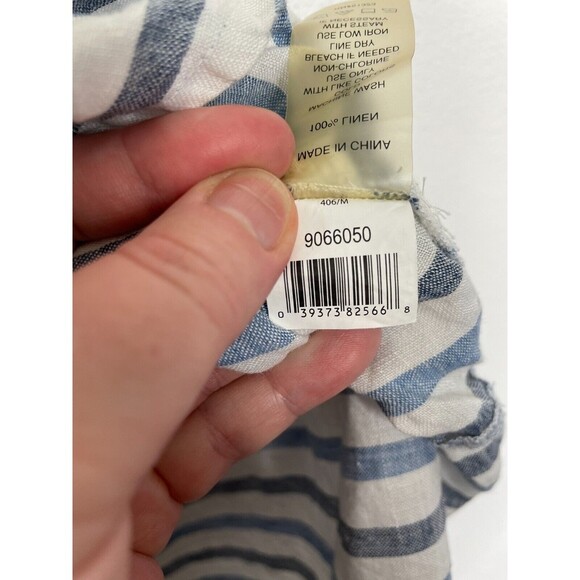 Two by Vince Camuto Medium Woven Striped Tunic Top Blue Linen Cuffed Cap Sleeve - Picture 11 of 12